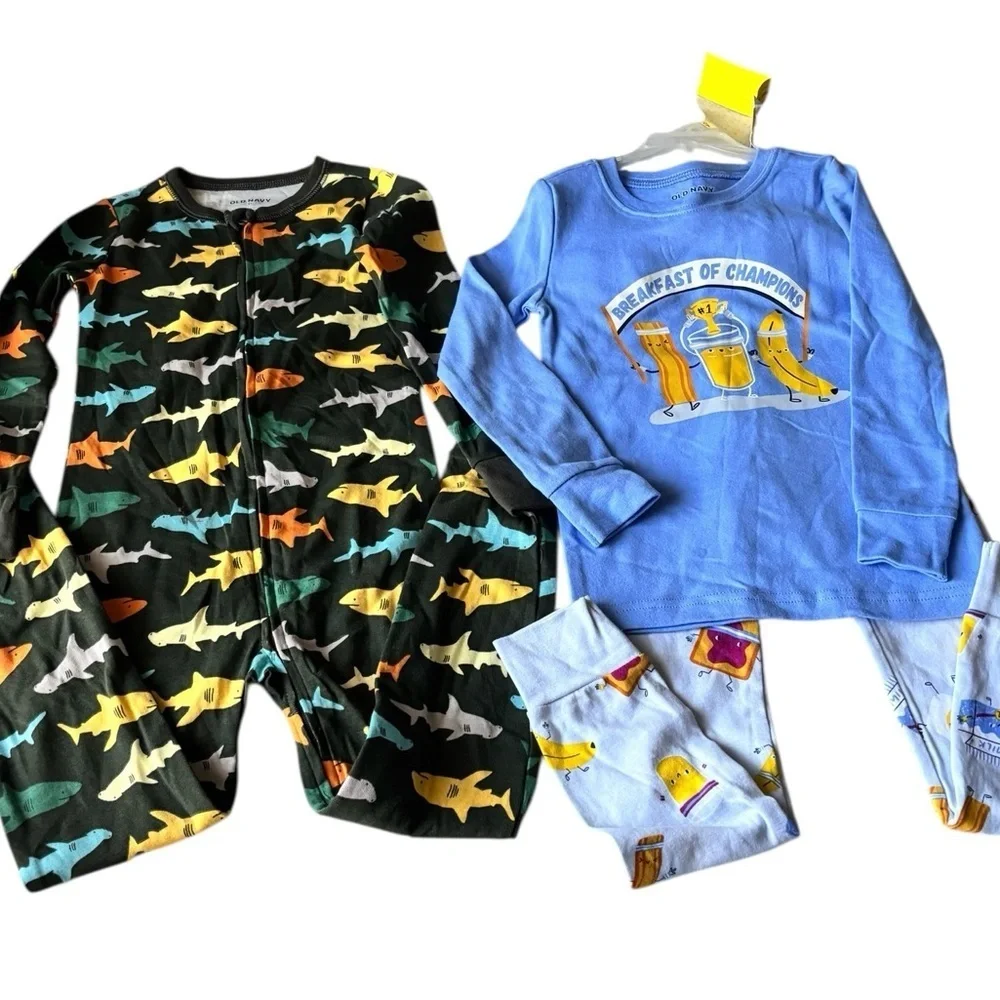 Old Navy Kids Shark and Breakfast Pajama Set - Black and Blue